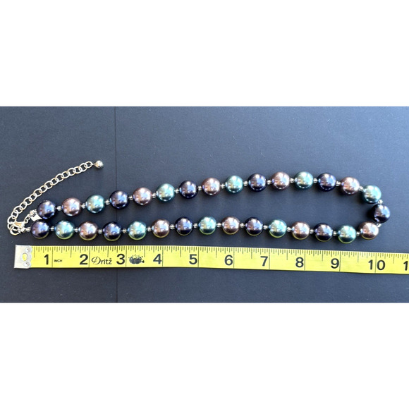 Vintage Joan Rivers Metallic Purple Blue Faux Pearl Necklace Silver Tone 21" - Picture 9 of 9